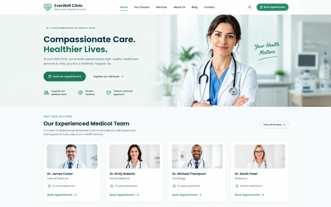 CareWell Clinics website reference shown in a desktop frame
