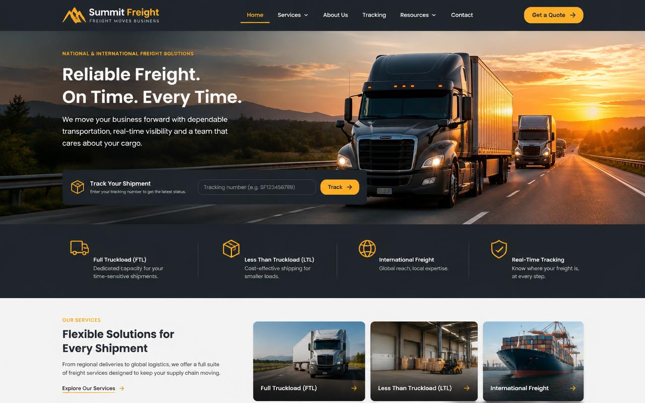 SwiftHaul Logistics website reference shown in a desktop frame