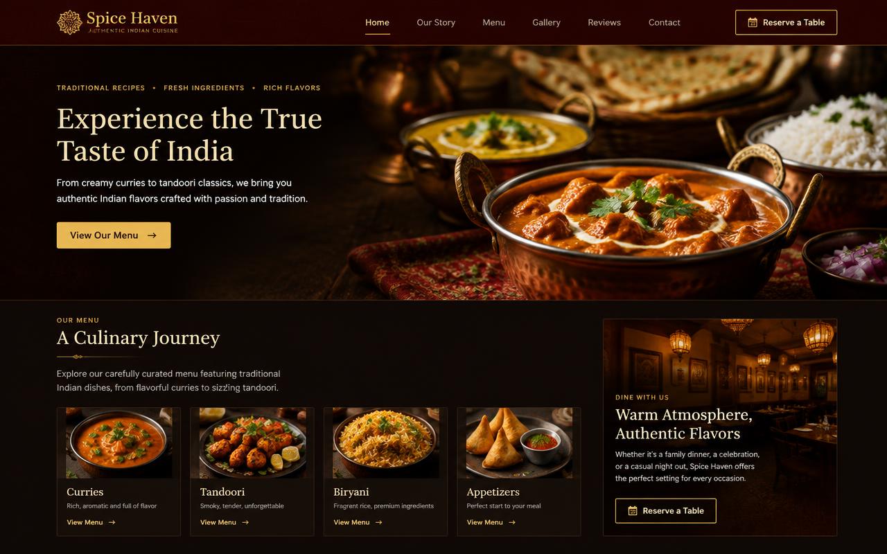 Spice Route Kitchen website reference shown in a desktop frame